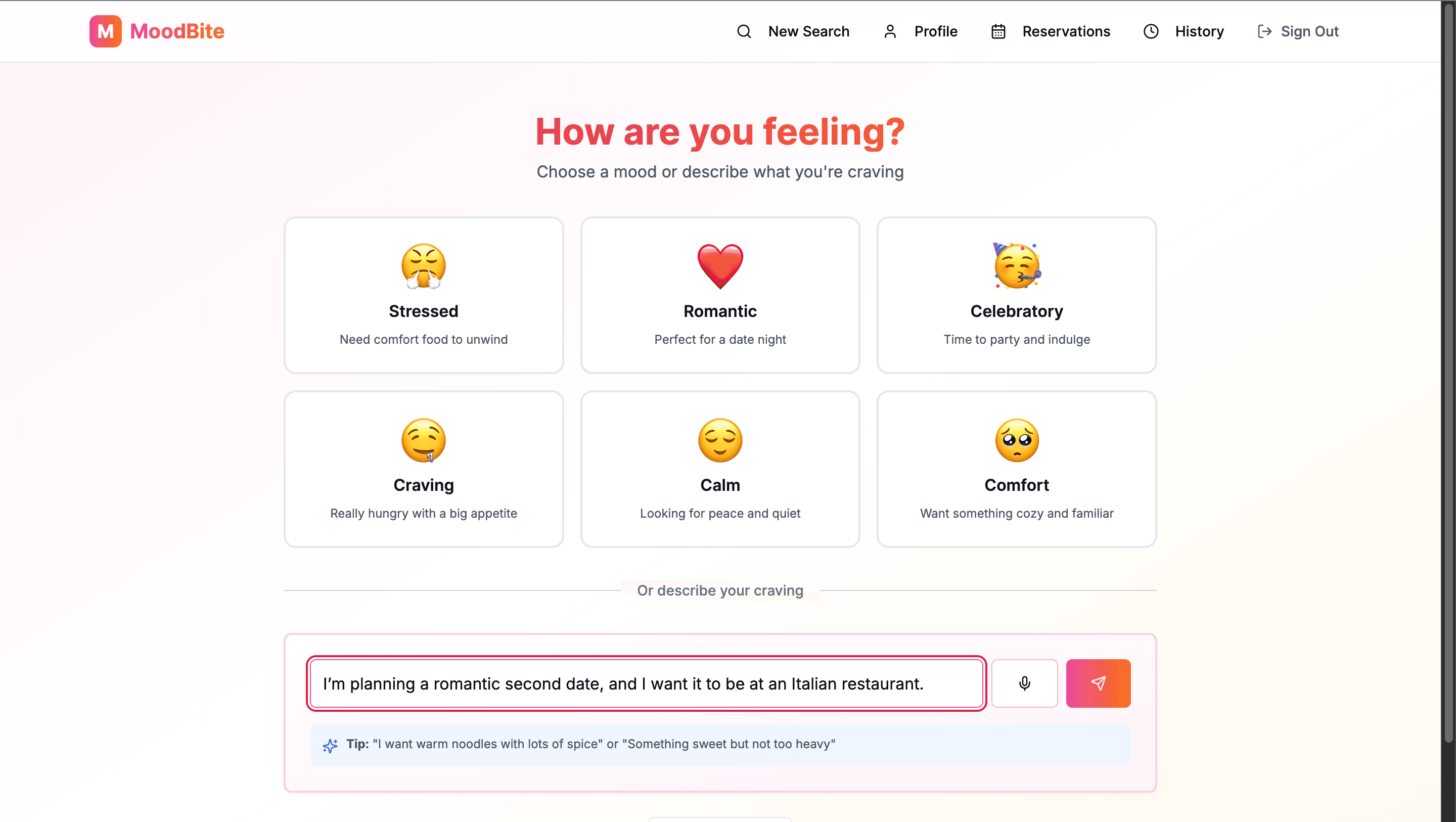 Choose your mood screen