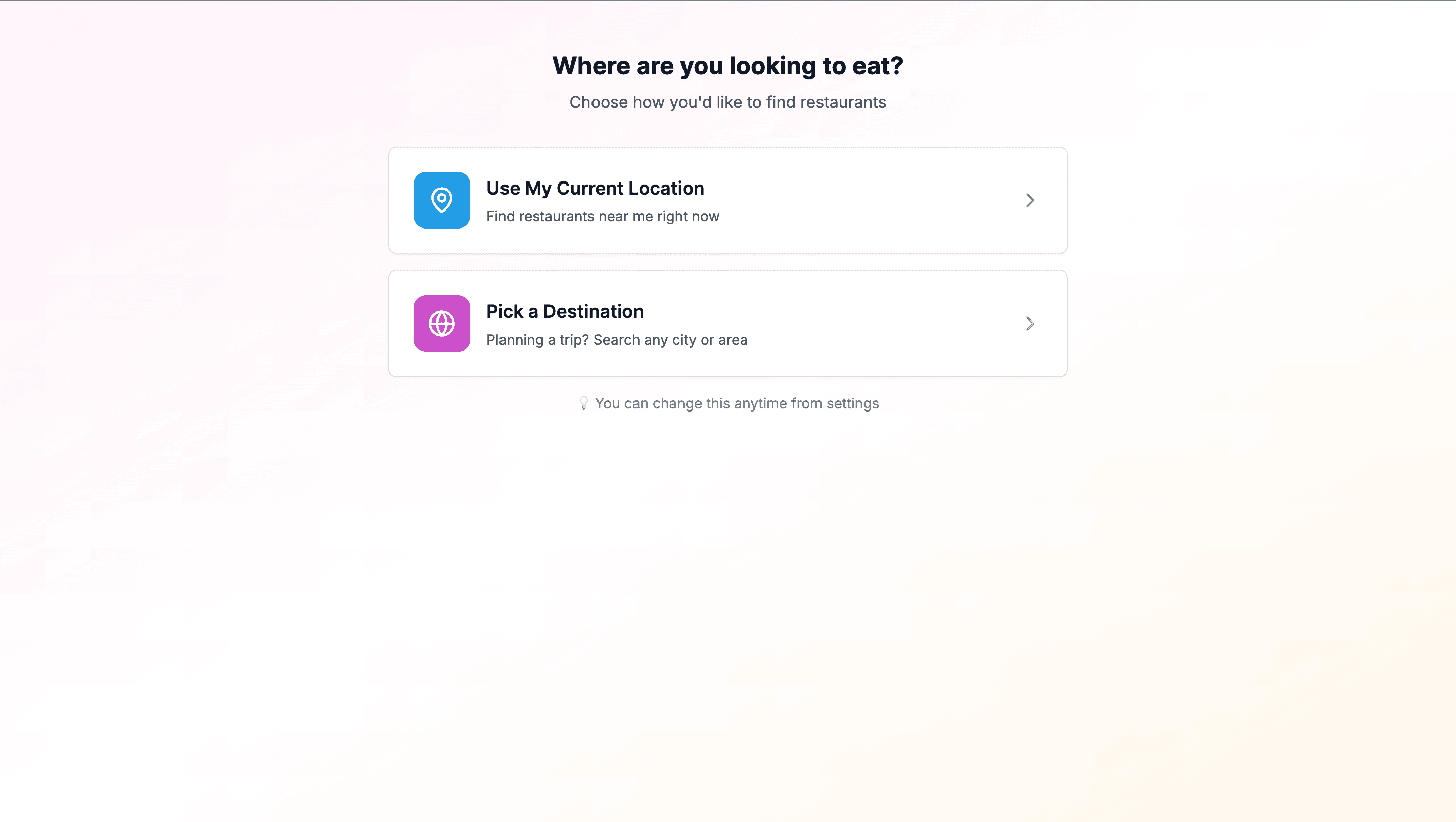 Set your location screen